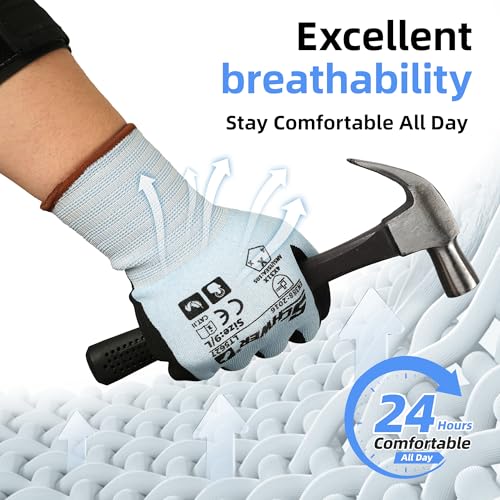Schwer 6 Pairs Safety Work Gloves with Sandy Nitrile Coating, Extreme Fiber-Abrasion Resistance(Level 6-Certified) Heavy Duty Working Glove with Grip for Men Women, A2 Cut Glove, for Construction, XL - size: X-Large