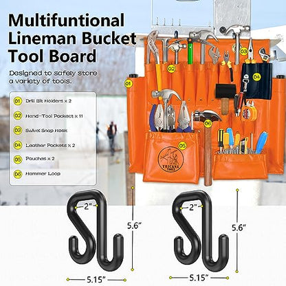 Lineman Tool Board, Aerial Apron, Bucket Truck Tools Organizer with Over 16 Pockets, Tool Organizer for Bucket Trucks and Lineman, Includes Two 2” Bucket Hooks - size: 16 Pockets