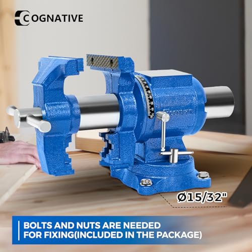 5-Inch Heavy Duty Bench Vise Ductile Iron Bench Vise 360° Multi-Purpose Bench Vice with Anvil, Clamp force 4000KG, Blue - size: 5-inch