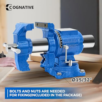 5-Inch Heavy Duty Bench Vise Ductile Iron Bench Vise 360° Multi-Purpose Bench Vice with Anvil, Clamp force 4000KG, Blue - size: 5-inch