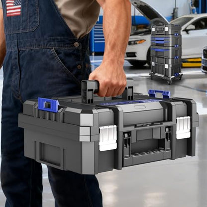 18 Inch Flat Top Tool Box | AIRAJ Stackable Modular Tool Organizer Box Storage System | Garage Storage | Home Repair | Professional Use | (SC1-A)