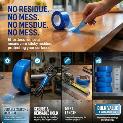 Soft PVC Binding Tape Multi-Purpose Tape - 250ft Total, No Residue,Self Clinging Waterproof Tape for Garbage Bundling，Emergency Repairs, Plumbing, Outdoor Gear, Crafts & DIY Projects(5 Pack)