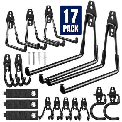 Garage Hooks Heavy Duty, 17 Pack Garage Storage Hooks with Coating Anti-Slip, Wall Mount Utility Large Garage Hooks for Hanging Garden Tools, Ladder,Broom,Hose - size: 17 Pack S Hooks