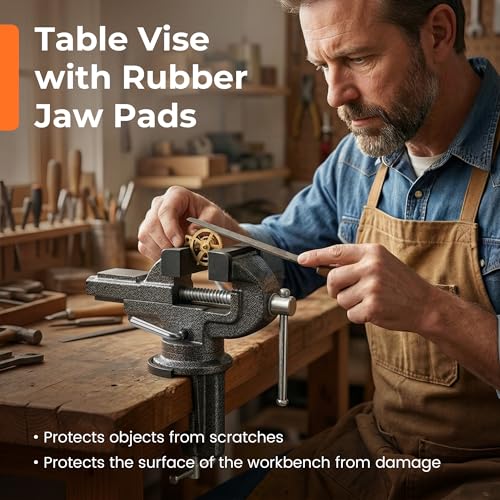 Galio 2.5 Inch Bench/Table Vise - 360° Swivel Base Clamp-On, Quick Adjustment Portable Clamp for Woodworking, Metalworking, Drilling, Sawing, Pipe Cutting, Handcraft & Home Repair