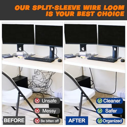 Split Braided Sleeve Cable Management Wire Loom Cord Covers for High-Temperature Automotive Harness and Home Cable Management, 12ft - 1/8 inch Self-Wrapping Tubing Cord Protector - size: 1/8"-12 Feet