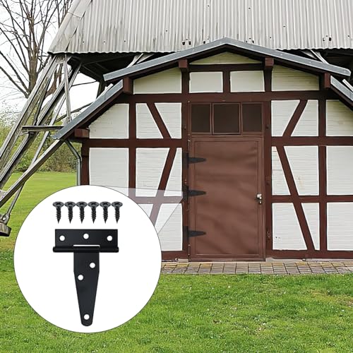 6 Pack 2 Inch T Strap Hinges, Shed Door Gate Hinges, Heavy Duty Black Outdoor Tee Hinge for Wooden Fences, Barn Door Gates Hinge for Shed Door Hardware - size: 2 Inch