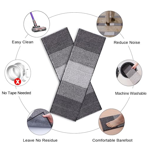 OLANLY Stair Treads Non Slip 15PCS, 8" x 30" Indoor Stair Runners for Wooden Steps, Edging Stair Rugs with Reusable Peel and Stick Adhesive for Kids Elders and Pets, Grey - color: Grey