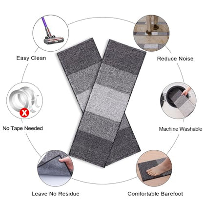 OLANLY Stair Treads Non Slip 15PCS, 8" x 30" Indoor Stair Runners for Wooden Steps, Edging Stair Rugs with Reusable Peel and Stick Adhesive for Kids Elders and Pets, Grey - color: Grey