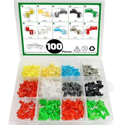 100PCS Door Lock Rod Car Clips Assortment Kit, Door Install Clips, Tailgate Handle Rod Clip, Car Accessories Left and Right Door Handle Rod End Clip Retainer Compatible with Most Vehicles