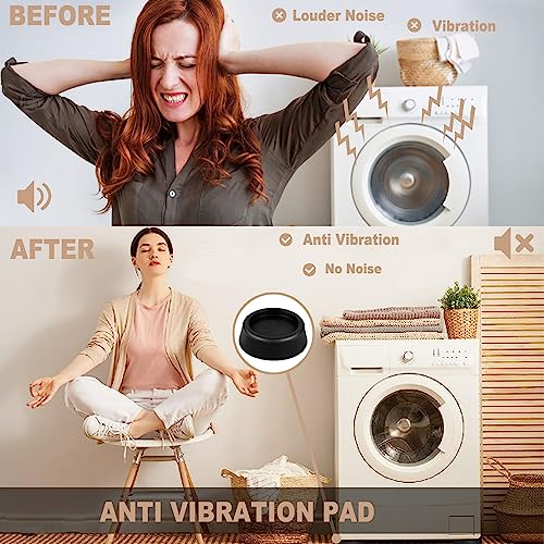 Anti Vibration Pads for Washing Machine, Dryer, Refrigerator, Table, Sofa, Bed & Other Furniture - Black Rubber Round Pads (Set of 8)