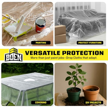 Boen 9X12 Clear Plastic Drop Cloth 12-Pack 1 MIL Waterproof Painters Plastic Sheet Multi-Purpose Protection for Floors, Furniture, Moving & Window Insulation - size: 1 Mil - 12-Pack