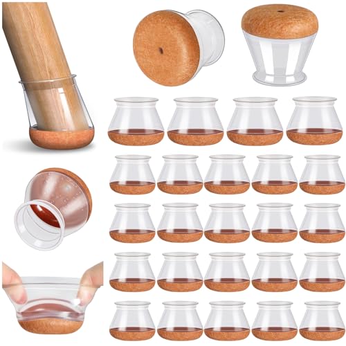 24 Pcs Chair Leg Floor Protectors PISAO, Silicone Chair Leg Protectors Caps Covers for Hardwood Floors, Furniture Pads Sliders with Wrapped Felt Bottom Large (Fit:1.19"-1.57") - color: Clear-24pcs, size: Round Large