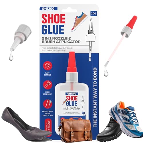 GH1200 20g Shoe Glue Heavy Duty with Brush Applicator & Nozzle, Shoe Glue Sole Repair, Fixes Sneakers, High Heels, Crocs & More, can Bear Extreme Conditions - style: 20g Shoe Glue Brush & Nozzle