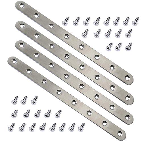 4 pcs 245mm / 9.7" Length 8 Hole Stainless Steel Straight Corner Brackets Flat Fixing Mending Brace Plates with Fixing Screws