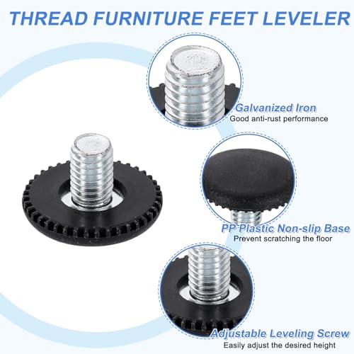 uxcell 12Pcs M6 Thread Furniture Feet Levelers, 25x14mm Adjustable Leveling Table Feet, Screw on Furniture Glide Leveling for Chair Stool Legs, Black - color: Black, size: M6x25x14mm