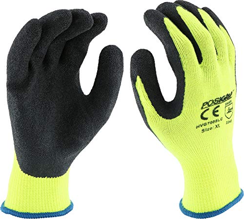 West Chester PosiGrip HVG700SLC Black Crinkle Latex Palm Coated Hi Vis Gloves- X-Large [Pack of 12], Green, Polyester, Band Top Cuff, Knit Wrist