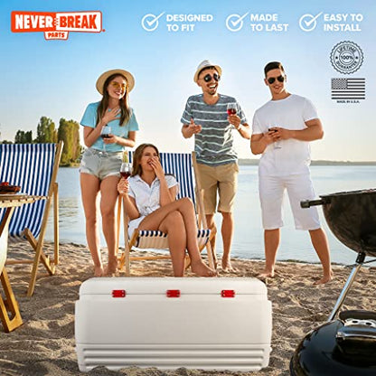NeverBreak Parts - Igloo Cooler Replacement Parts - Large Repair Kit | High Strength Igloo Cooler Hinges Replacement with Latches | Ice Chest Repair Kit - color: Red, White and Blue