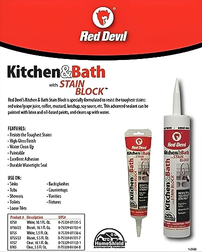 Red Devil 0755 Kitchen & Bath Stain Block Sealant Squeeze Tube, 5.5 oz. - color: White, size: 1 Pack, style: 5.5 oz.