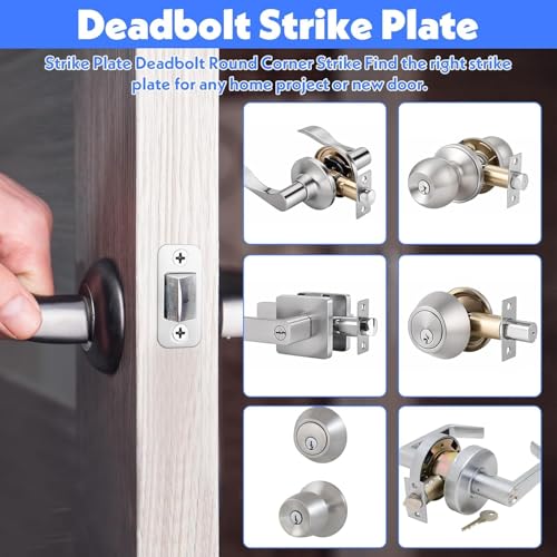 2 Sets Security Deadbolt Strike Plate Kit, 1" x 2-1/4" Door Strike Plate Shim & Spacer, Reinforced Stainless Steel Dead Bolt Strike Plates for Door Jamb Repair, Includes Long Screws (Brushed Nickel)