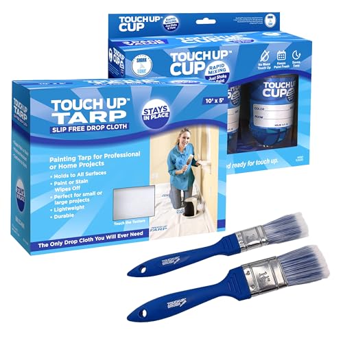 Touch Up Cup Painting Kit - Includes 3 Paint Storage Containers, 1 Painters Tarp, 2 Touch Up Paint Brushes, As Seen On Shark Tank Products - style: 3Cup + 1Tarp & 2Brush