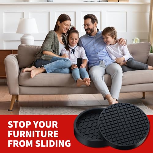 Ezprotekt Non Slip Furniture Pads, 12 Pcs 2" Anti Skid Rubber Furniture Caster Cups, Anti-Slip Furniture Coasters for Hardwood Floors, Anti Slide Floor Protectors for Bed Couch Stoppers (Black) - size: 2"
