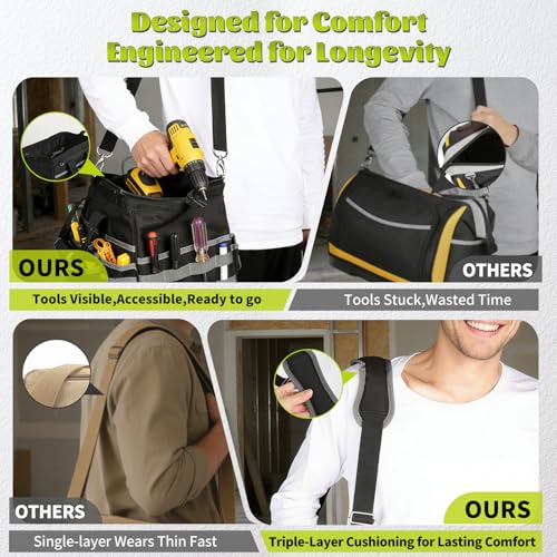 Heavy Duty Tool Bag,16.5 Inch Tool Bags for Men with 29 Pockets Portable Empty Tool Box Organizer,Waterproof Heavy Duty Tool Bag with Soft Handle Large Zipper,Father Day Gifts for Him Dad Men