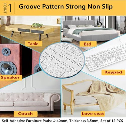 Non Slip Furniture Pads, 12 PCS Clear No Skid Furniture Grippers, Self Adhesive Anti Slip Furniture Pads, Anti Slide Hardwood Floors Protectors for Keep Couch Stoppers (1.57Inch Round) - size: 1.57 Inch Round