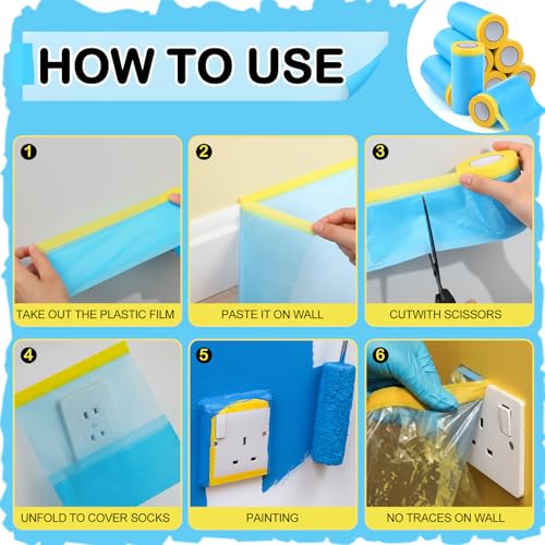 8 Roll Pre-Taped Masking Film for Painting 22'' / 43'' x 82' Plastic Sheeting Roll Automotive Painters Masking Tape Film Sheeting Cover for Walls Trim Appliance Furniture Windows(43'' X 82') - size: 43'' X 82'