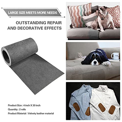 Azobur Velvet Rectangular Repair Patch, Self-Adhesive Flannel Fabric Patch, Multi Colors, Microfiber Patch，Can be Used to Patch Sofas, Car Seats, Handbags, Jacket Holes and Tears (Gray) - color: Gray, size: 4" x 30"-2 ROLLS