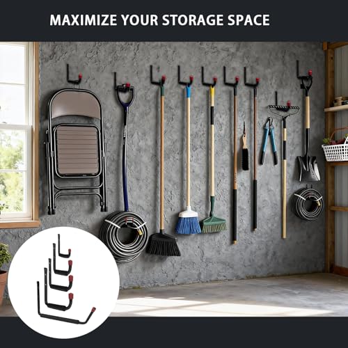 6 Pack Garage Hooks Heavy Duty with EVA Pads and Rubber End Caps, 9.48inch Steel Kayak Storage Hooks for Hanging Bikes, Ladders, Folding Chairs and Garden Tools - size: 9.48in
