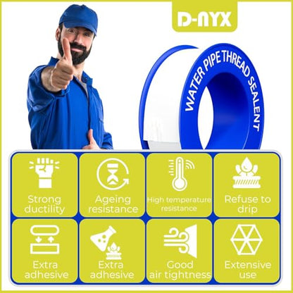 D-NYX Teflon Tape 4 Rolls 1/2 Inch(W) X 520 Inches(L) Teflon Duct Sealant Tape for Shower Head, Plumbing Thread Tapes, Water Pipe Sealing Plumbers PTFE Thread Seal, Pipe Dope Plumbers Accessories - size: 4 Pack