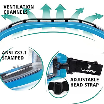 UKNOW Safety Goggles Over Glasses - Anti-Fog Clear Lens - ANSI Z87.1 Certified Eye Protection for Lab Work, Industrial Use - color: Blue