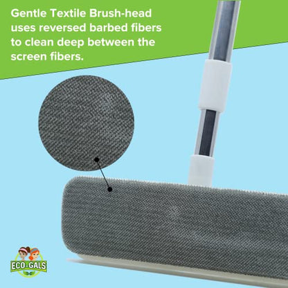 Eco-Gals Screen-Be-Clean All Purpose Screen Cleaner Brush, Duster, Window Squeegee Tool Kit for Wet and Dry Use on Glass Windows, Mesh Screens, and Pet Hair Remover. Plus Bonus Screen Repair Kit