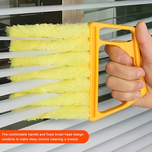2 PCS Blind Cleaner Duster Tool, 7 Finger Handheld Duster Window Shutters Dusting Cleaner Brush, Washable Mini Blinds Dust Cleaning Tools for Car Air Conditioner Vent (Blue+Yellow) - color: Blue+yellow