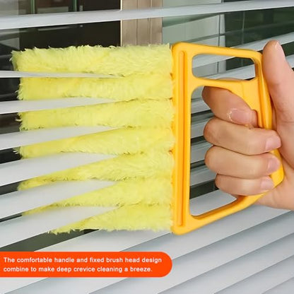 2 PCS Blind Cleaner Duster Tool, 7 Finger Handheld Duster Window Shutters Dusting Cleaner Brush, Washable Mini Blinds Dust Cleaning Tools for Car Air Conditioner Vent (Blue+Yellow) - color: Blue+yellow