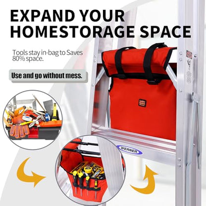 KVI Folding Ladder Tool Tray Bag, Fit A Frame Telescoping Extension Stepladder, No Need Repeated Up-Down Climbs Red - color: Standard Capacity