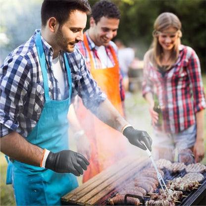 ANBOSON BBQ Gloves for Cooking Baking Grilling, 100 Count Disposable Black Nitrile Gloves and 4 Count Cotton Glove Liners Washable (6mil Nitrile, Large) - size: Large, style: 6mil Nitrile