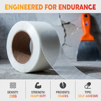 LLPT Drywall Repair Fiberglass Tape 7.8” x 100 Feet Industrial Grade Extra Strength Fiber Mesh Heavy Duty Self Adhesive for Seam Patch Wall Crack Seam Repair Color White (DRF810) - size: 7.8” x 100Ft