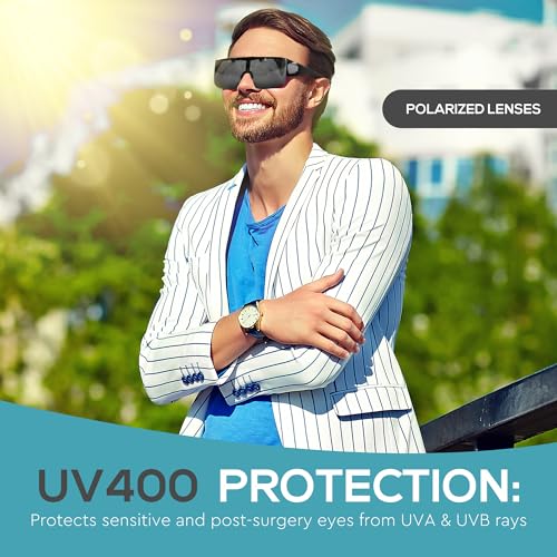LASIK Recovery Sunglasses – UV400 Dark Glasses for Eye Surgery & Light Sensitivity | Fit-Over Flip-Up Protective Eyewear