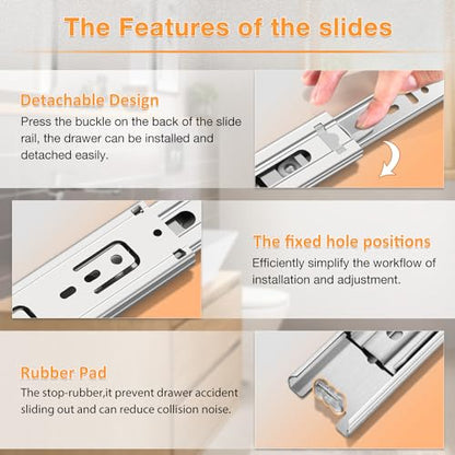 YENUO Stainless Steel Drawer Slides Full Extension 10 12 14 16 18 20 22 24 Inch Side Mount Ball Bearing Dresser Cabinet Kitchen Rails Track Guide Glides Runners Heavy Duty 100 Lbs (1 Pair, 10 Inch) - color: White-Stainless Steel, size: 10 Inch