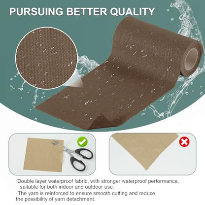 Linen Canvas Repair Tape, 4×63 Inches Brown Waterproof Self-Adhesive Patch for Outdoor Gear, Durable Fabric Tape for Boat Covers, Tents,Couch,Sofas, Sun Shades, Awnings, and Lounge Chairs - color: Brown
