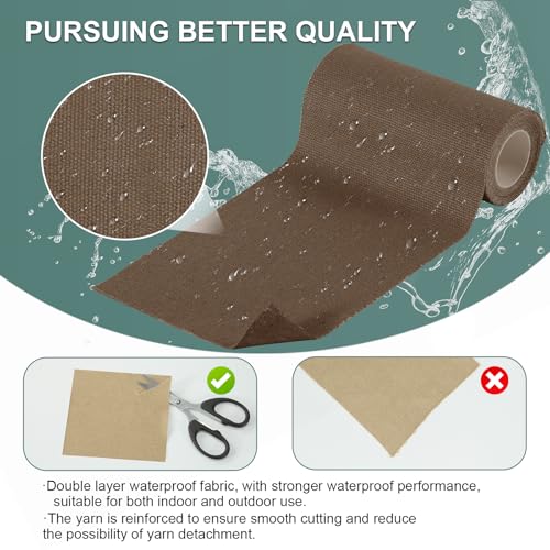 Linen Canvas Repair Tape, 4×63 Inches Brown Waterproof Self-Adhesive Patch for Outdoor Gear, Durable Fabric Tape for Boat Covers, Tents,Couch,Sofas, Sun Shades, Awnings, and Lounge Chairs - color: Brown