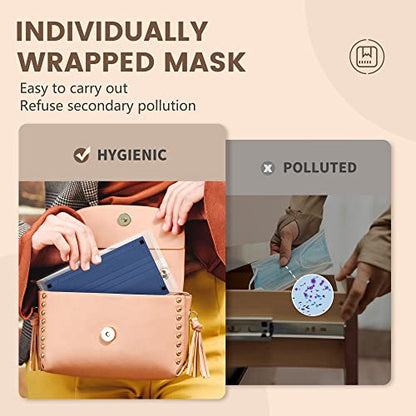 Face Mask Disposable Adult - 4 Ply Protection Masks 50 Pack Individually Wrapped Mask Multicolored Breathable Safety Masks for Women & Men