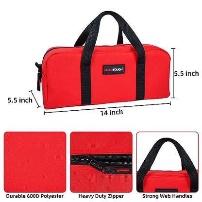 MELOTOUGH Utility Rudded Tool Bag Small Canvas Tool Bag with Zipper Combo Kit-Includes 2 Medium Tool Organizer Bags for Electrician, Plumbing, Gardening, HVAC & More (14 inch,Red&Black) - color: Black & Red