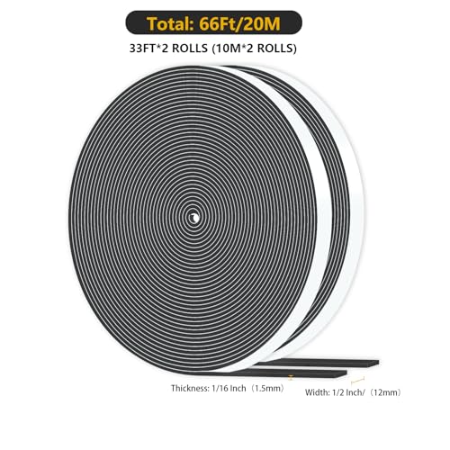Weather Stripping,Weather Stripping for Door,Strong Adhesive, Lightproof, Soundproof Foam,Door Seal Strip for Door Frame,Window Frame,Sliding Door (Black,1/2 in x 1/16 in x 66Ft) - size: 1/2 In x 1/16 In x 66Ft