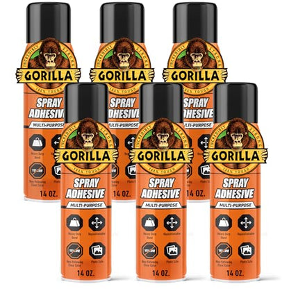 Gorilla Heavy Duty Spray Adhesive, Clear Glue, 14 Ounce (Pack of 6) - All Purpose with Comfort Nozzle for Indoor or Outdoor - size: 6 - Pack