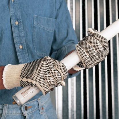 MCR Safety 9660M Cotton/Polyester 7 Gauge String Knitted Multi-Purpose Gloves with Yellow Hemmed Cuff, Natural, Medium, 1-Pair
