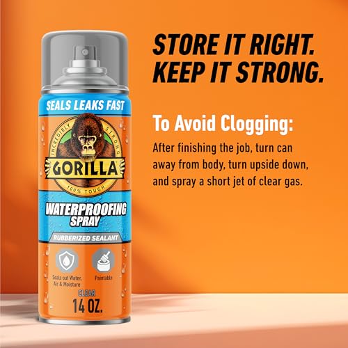 Gorilla Waterproofing Spray, Rubberized Sealant, Clear, 14 Ounce (Pack of 1) - Seals Out Water, Air, and Moisture - color: Clear, size: 1 - Pack