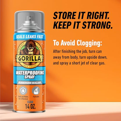 Gorilla Waterproofing Spray, Rubberized Sealant, Clear, 14 Ounce (Pack of 2) - Seals Out Water, Air, and Moisture - color: Clear, size: 2 - Pack