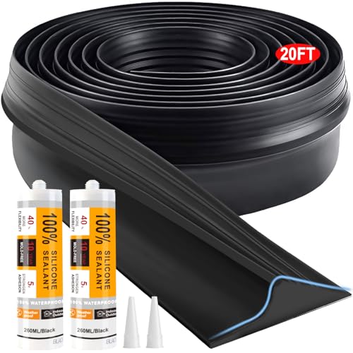 Jin&Bao Universal Garage Door Threshold Seal Strip 20FT Kit, Bottom Waterproof Rubber Weather Stripping Replacement（Black, 2 Adhesive） - color: Black, size: 20 Feet